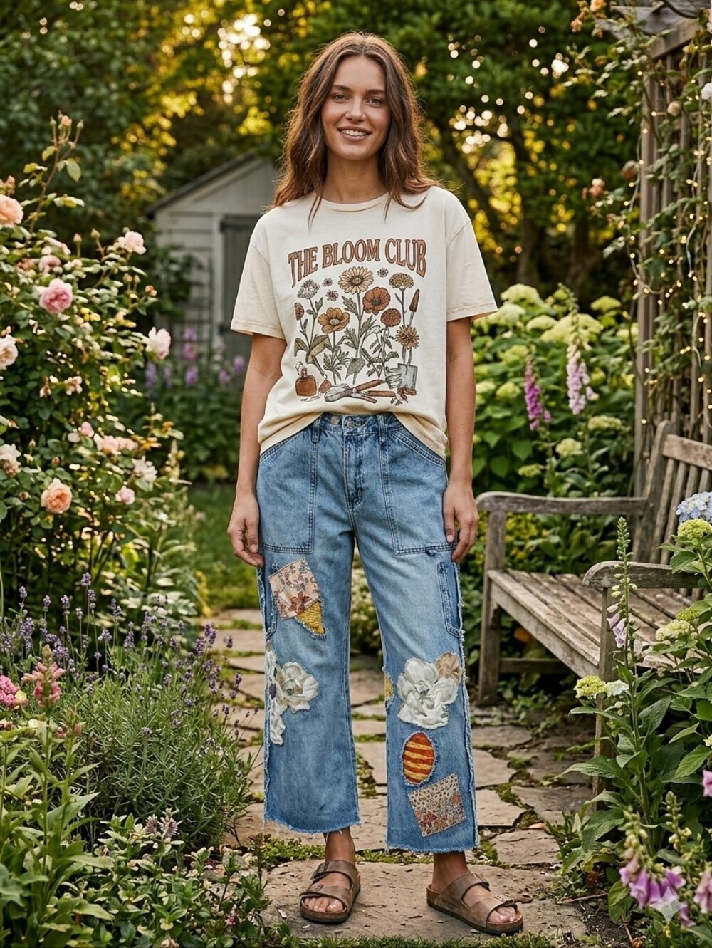 OOAK PATCHWORK DISTRESSED WIDE LEG CROPPED JEANS